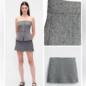 GAP Wool Black White Herringbone Mini Skirt Sz 4